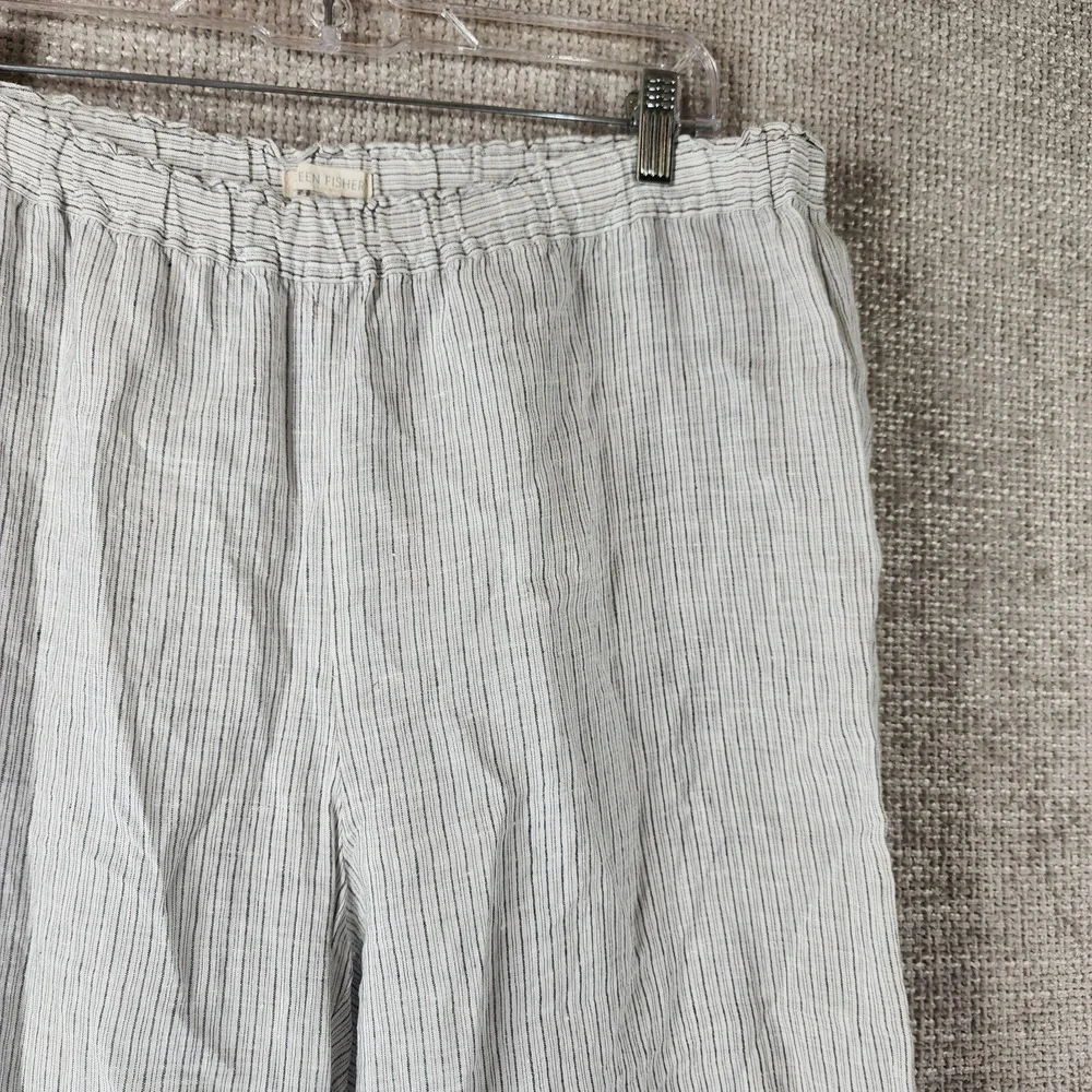 Eileen Fisher Linen Pants Womens *1X Black White Striped Wide Leg Cropped 36x27 - Picture 3 of 13